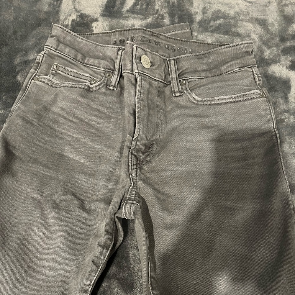 grey denim jeans. extra stretch.